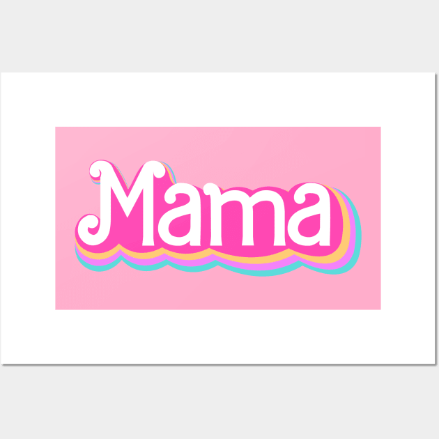 Mama Barbie style logo, pink custom name with rainbow Wall Art by PrimeStore